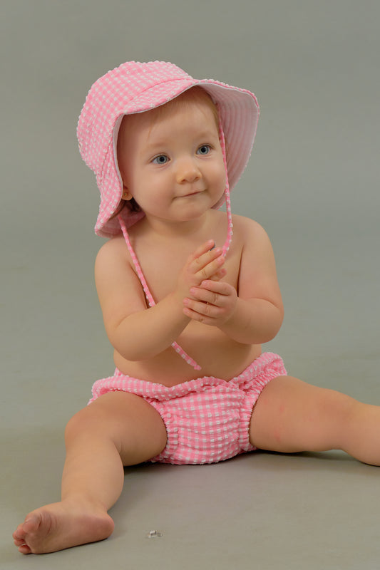 Kids Bucket Hat in Pink Tourmaline Gingham