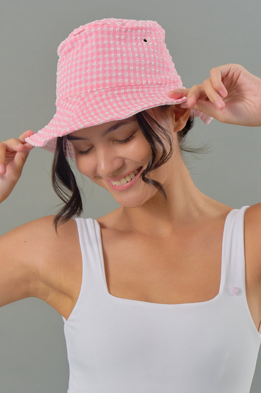 Adult Bucket Hat in Pink Tourmaline Gingham