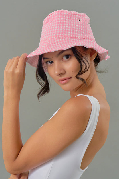 Adult Bucket Hat in Pink Tourmaline Gingham