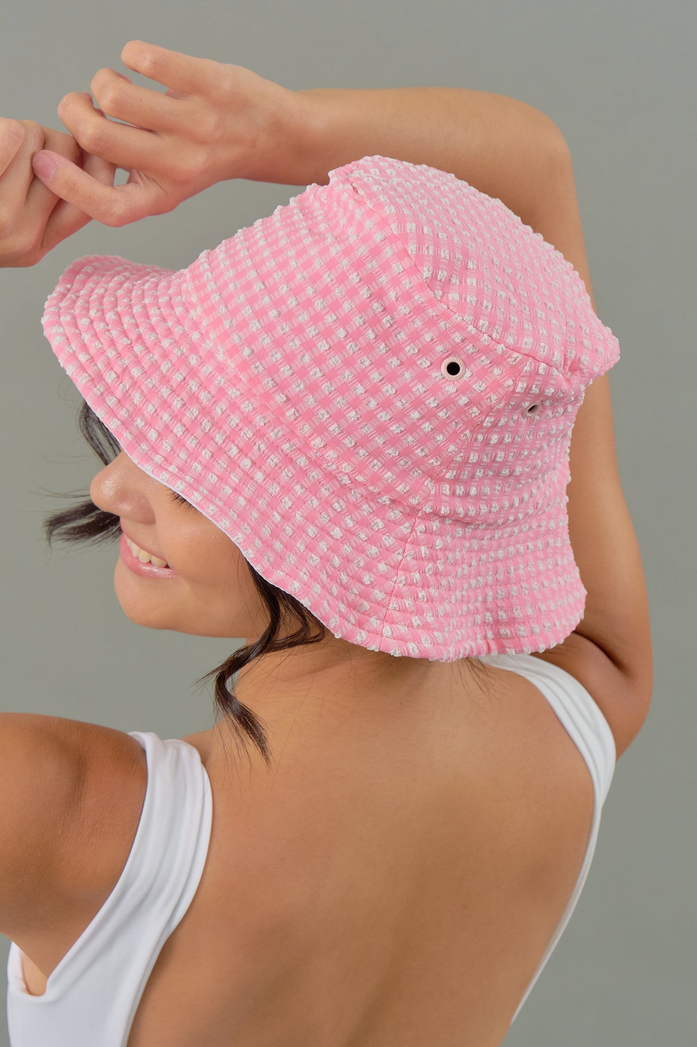 Adult Bucket Hat in Pink Tourmaline Gingham