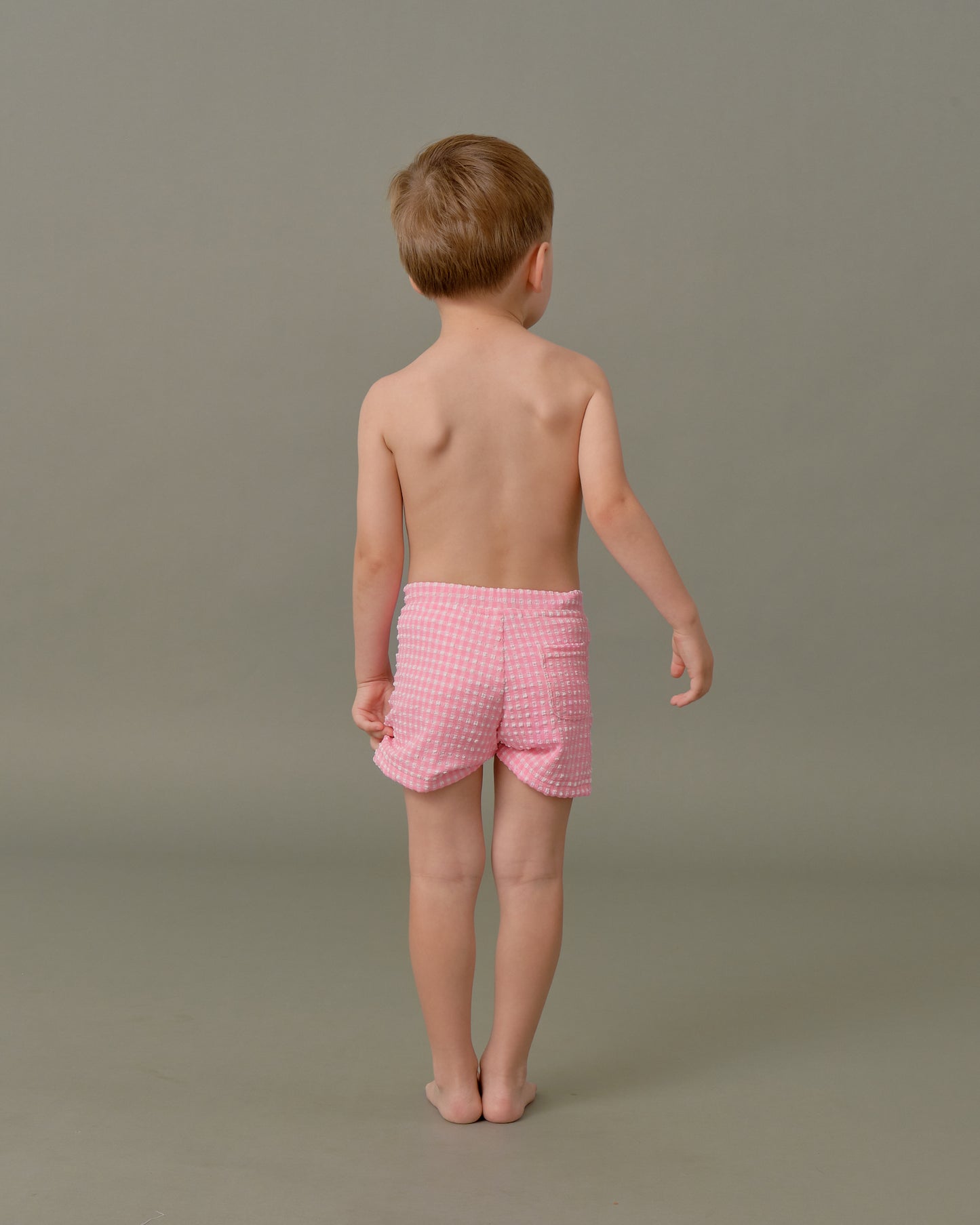 Kids Swim Trunks in Pink Tourmaline Gingham