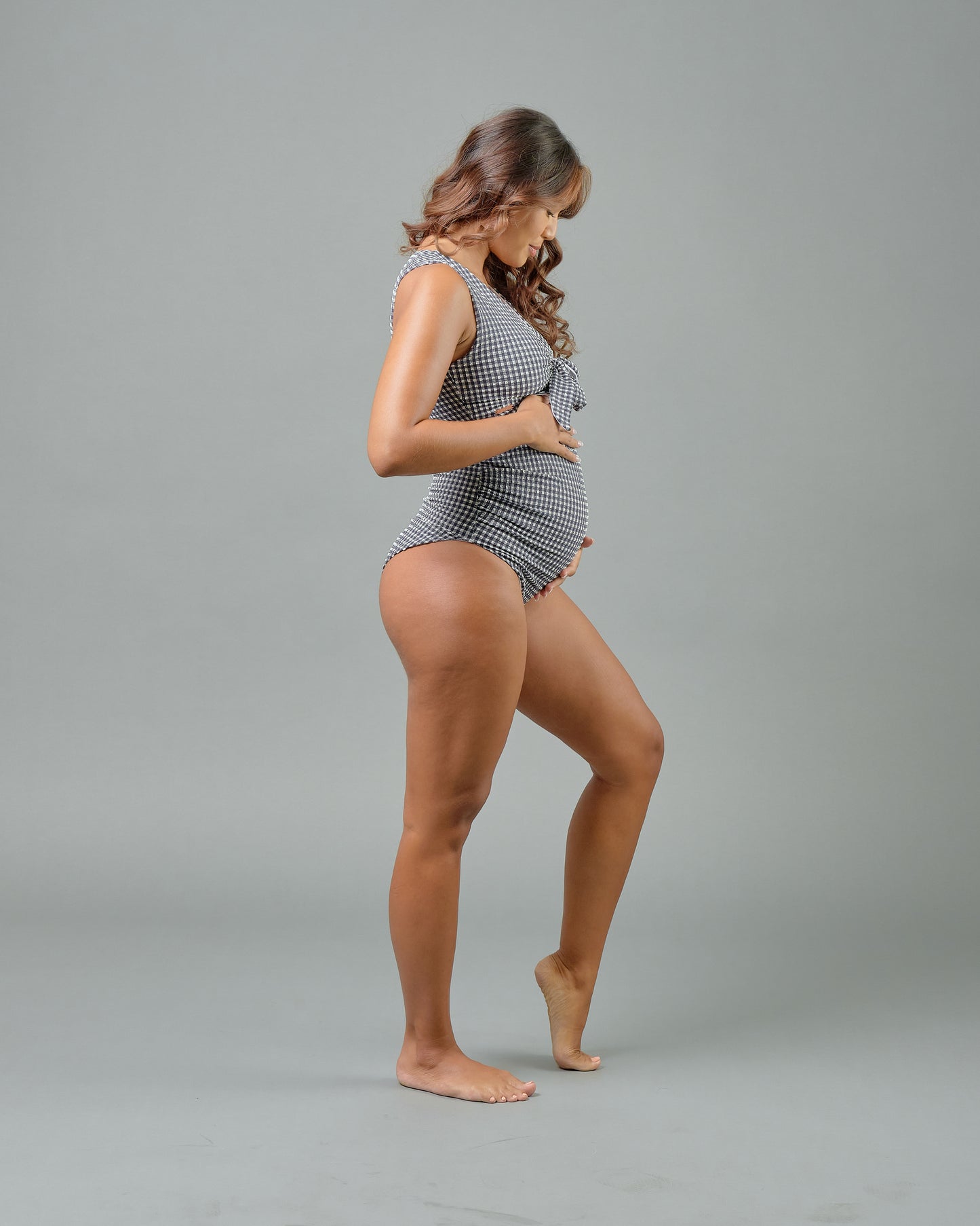 Fleur Maternity One Piece in Sapphire Gingham