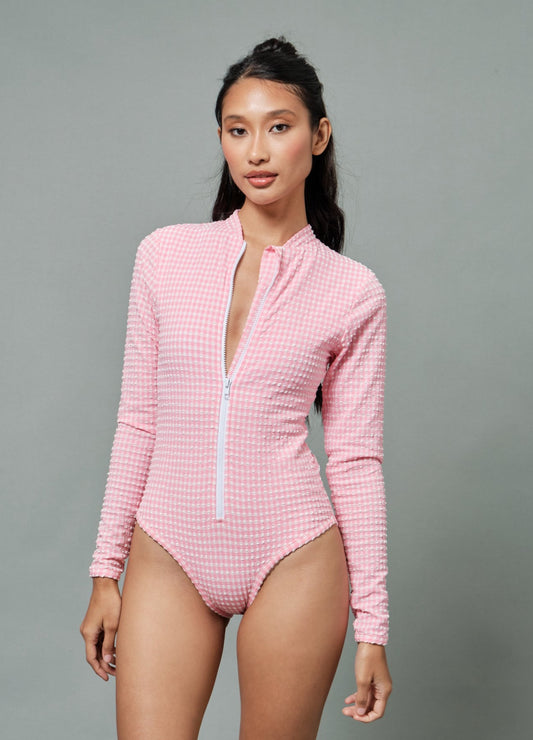 Cristalle Rashie Suit in Pink Tourmaline Gingham
