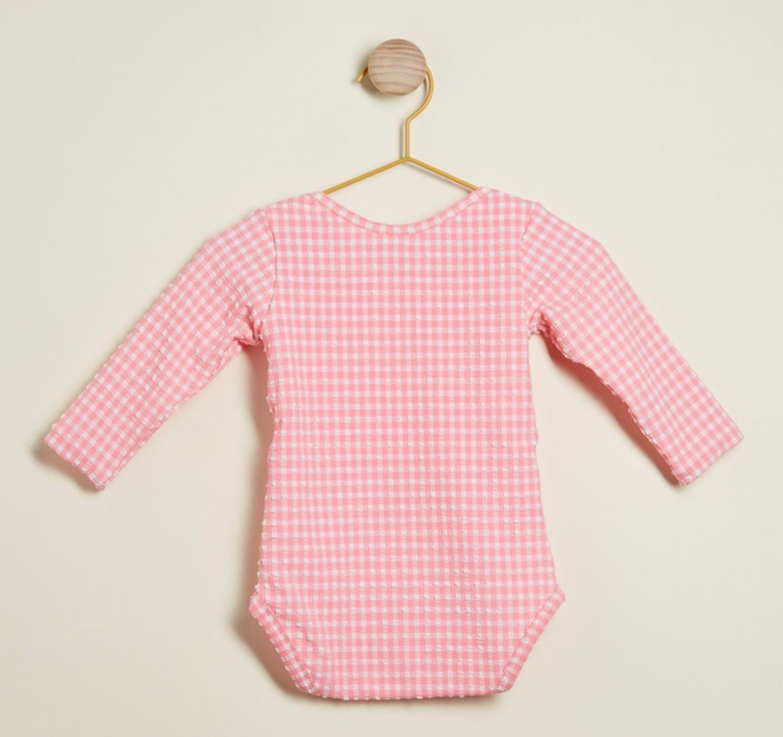 Swim Bodysuit in Pink Tourmaline Gingham