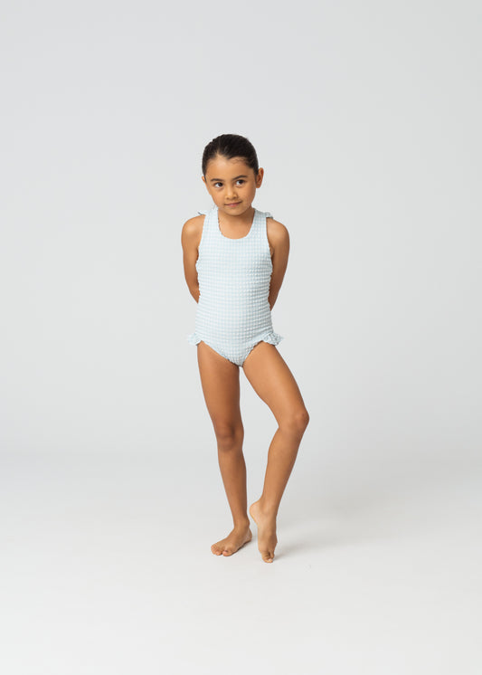 Tabitha Girls One Piece in Aquamarine Gingham