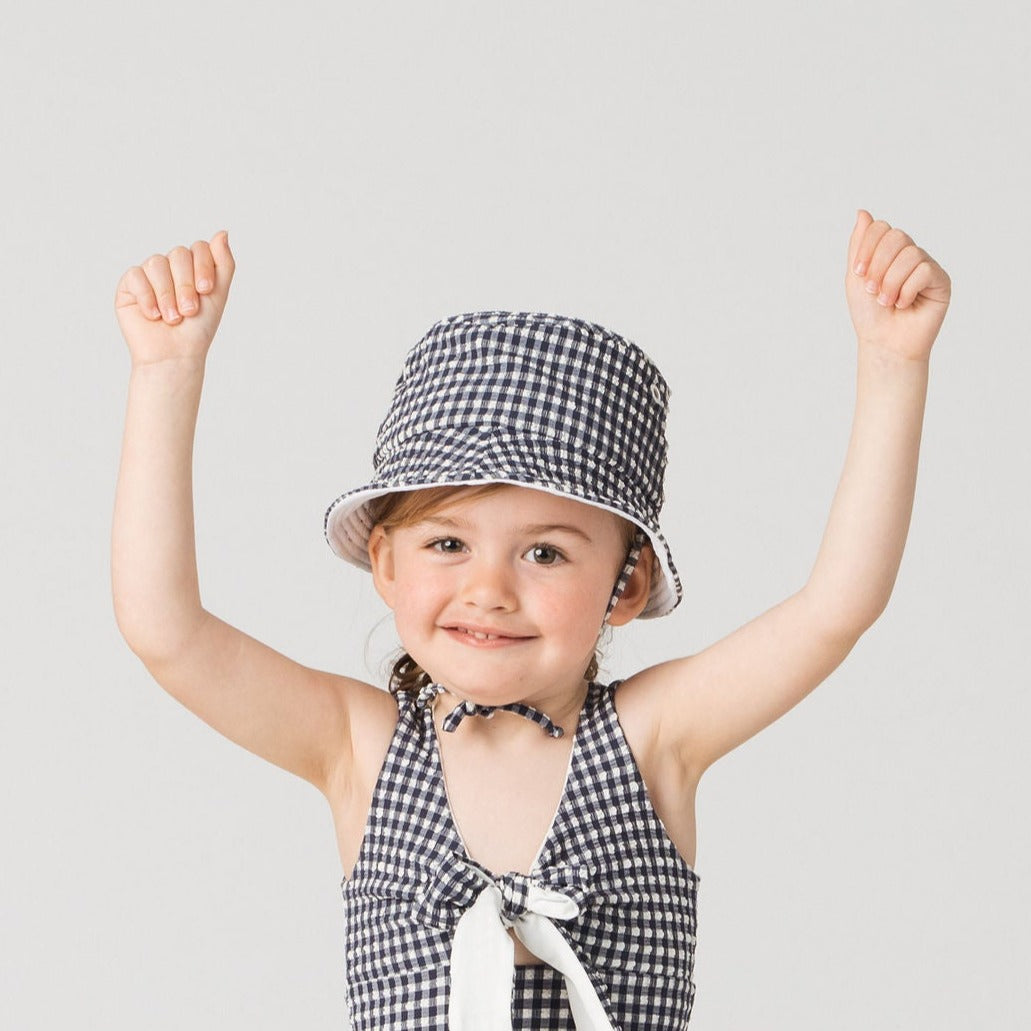 Kids Bucket Hat in Sapphire Gingham