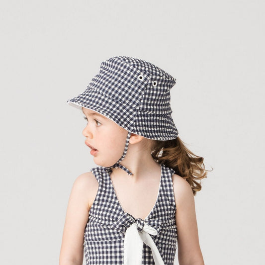 Kids Bucket Hat in Sapphire Gingham
