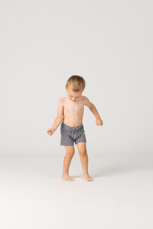 Baby Swim Trunks in Sapphire Gingham