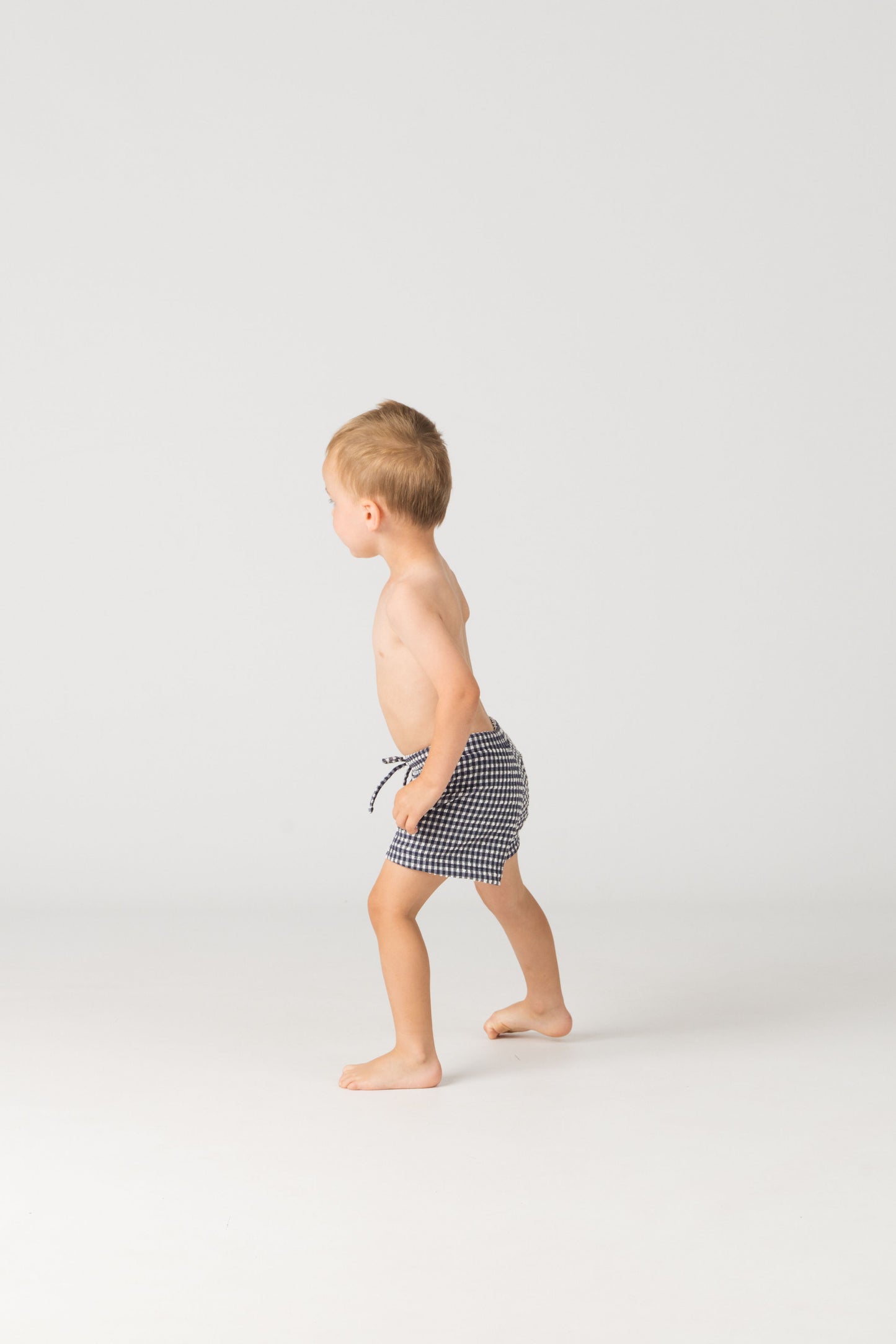 Baby Swim Trunks in Sapphire Gingham