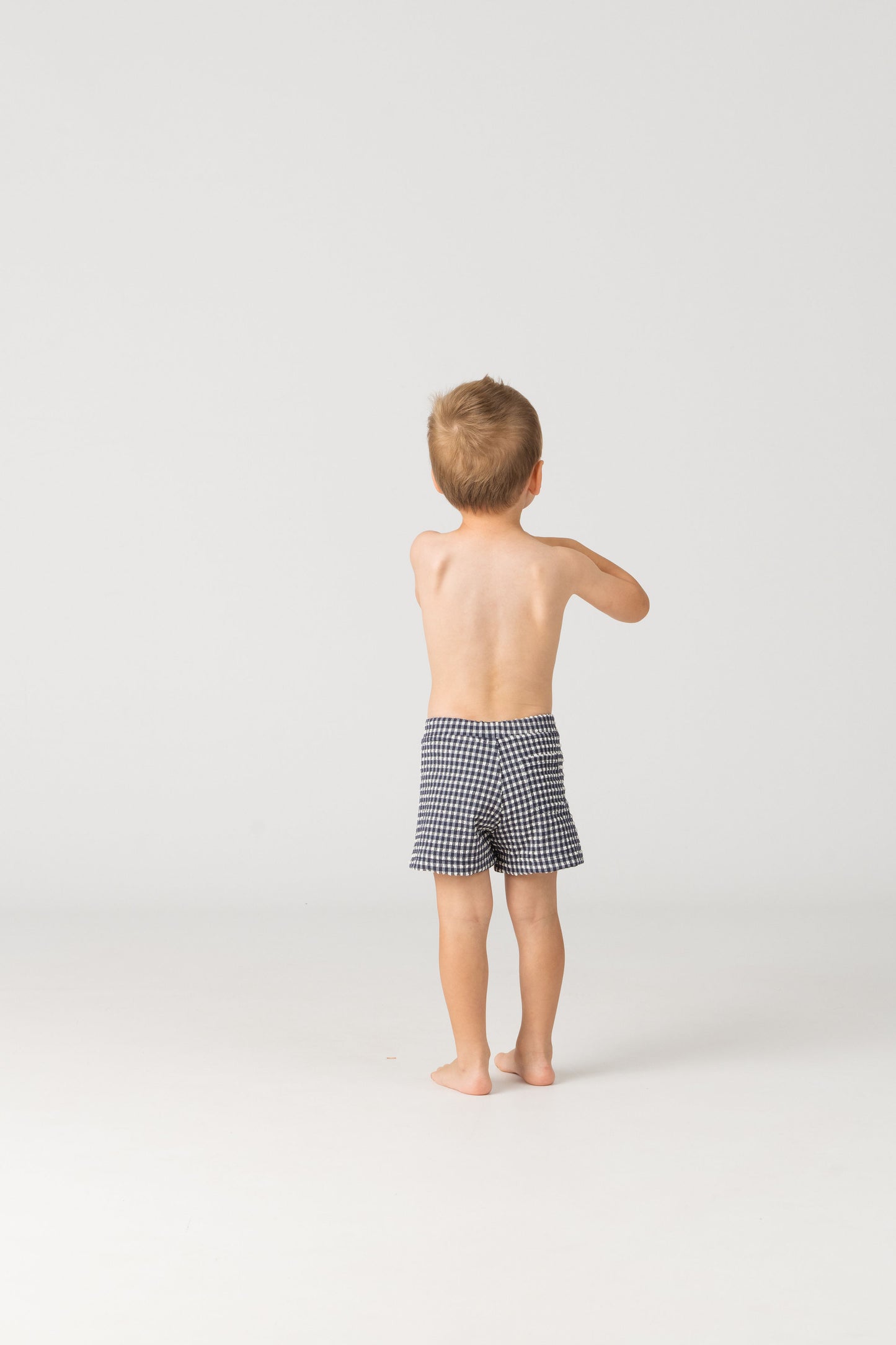 Baby Swim Trunks in Sapphire Gingham