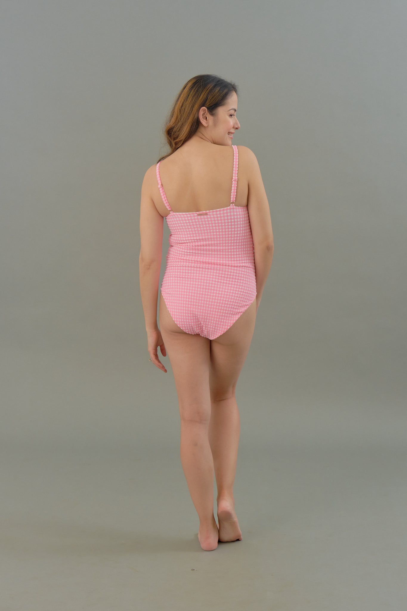 Lisa Maternity One Piece in Pink Tourmaline Gingham