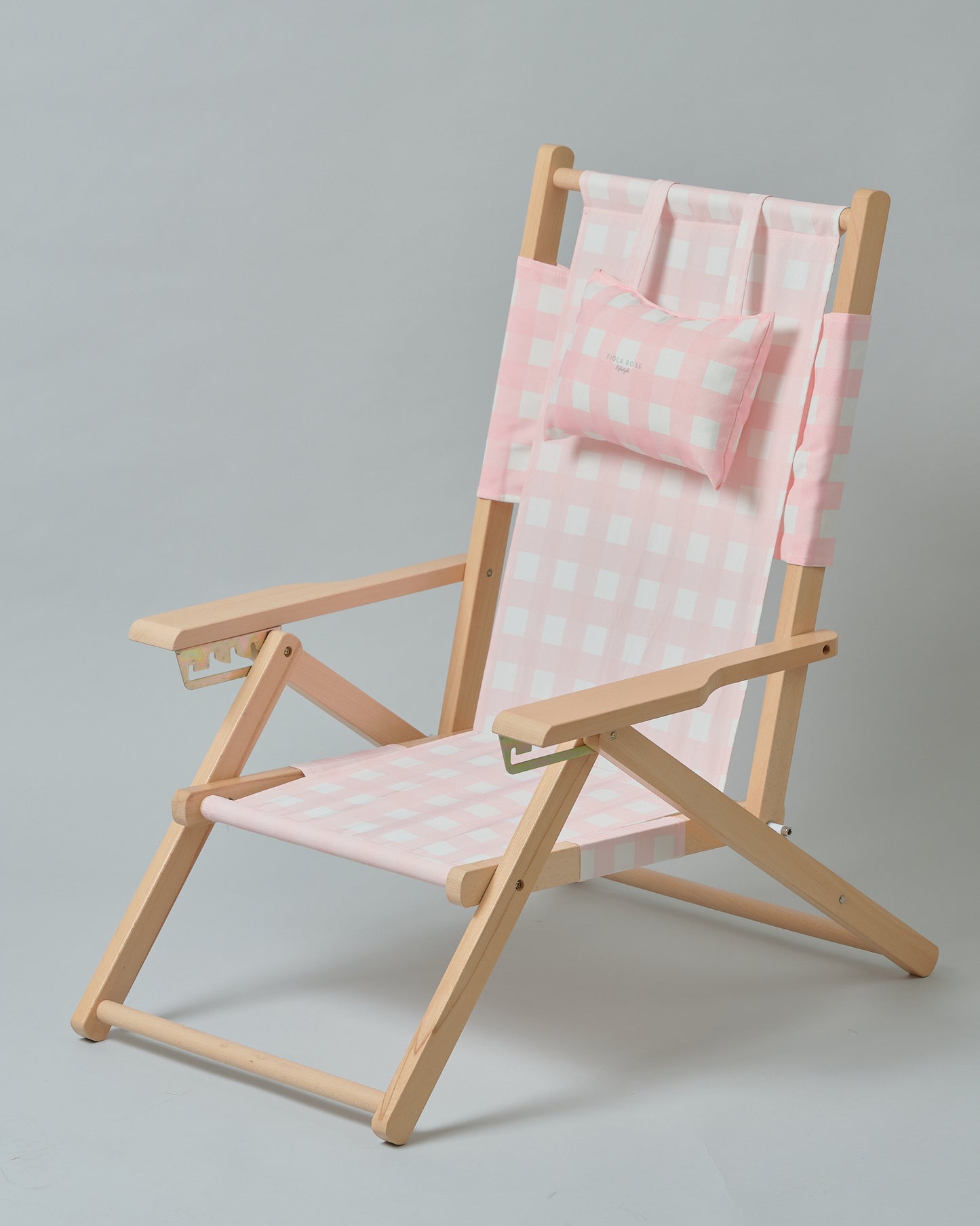 Premium Reclining Beach Chair in Rose Quartz Gingham
