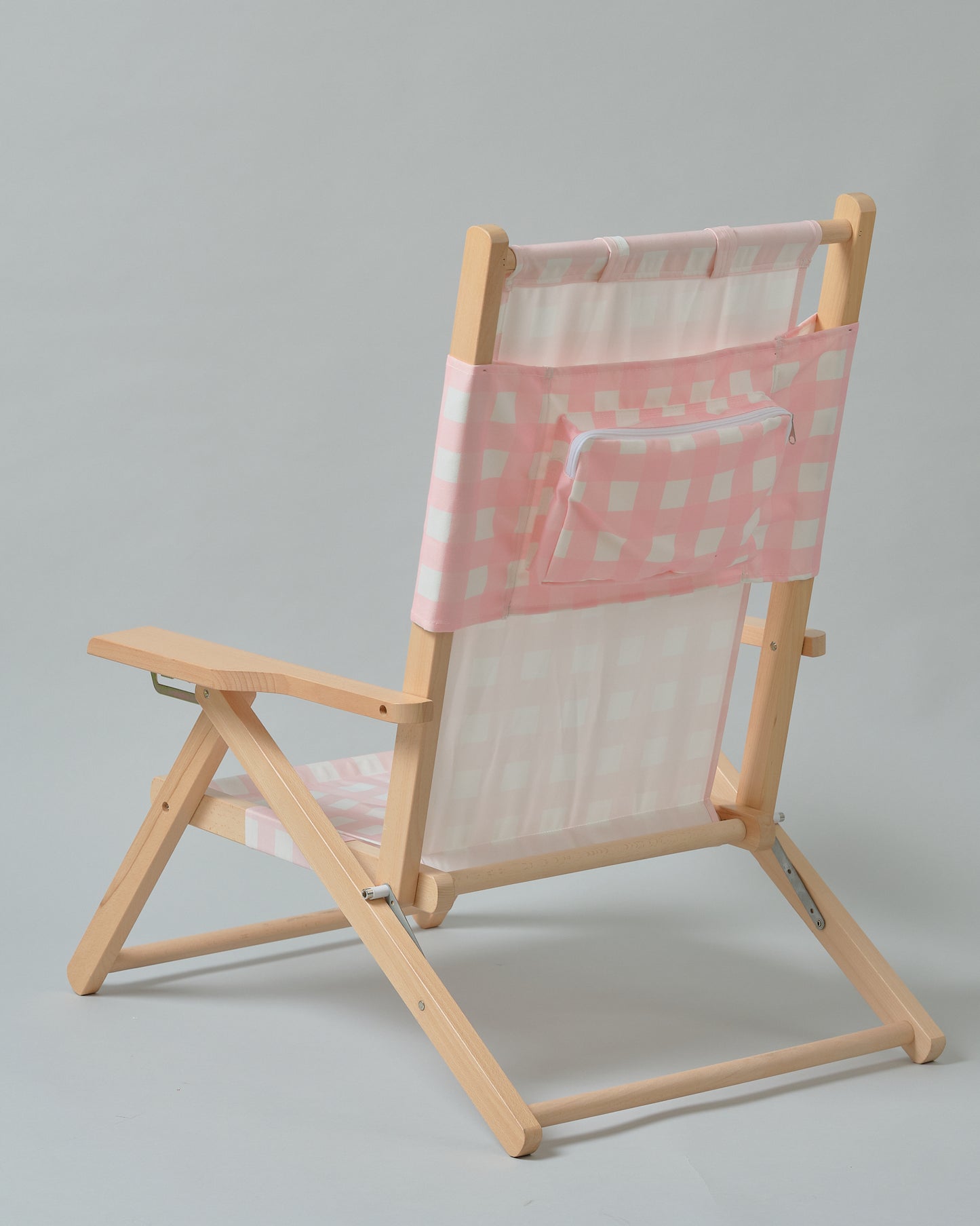 Premium Reclining Beach Chair in Rose Quartz Gingham