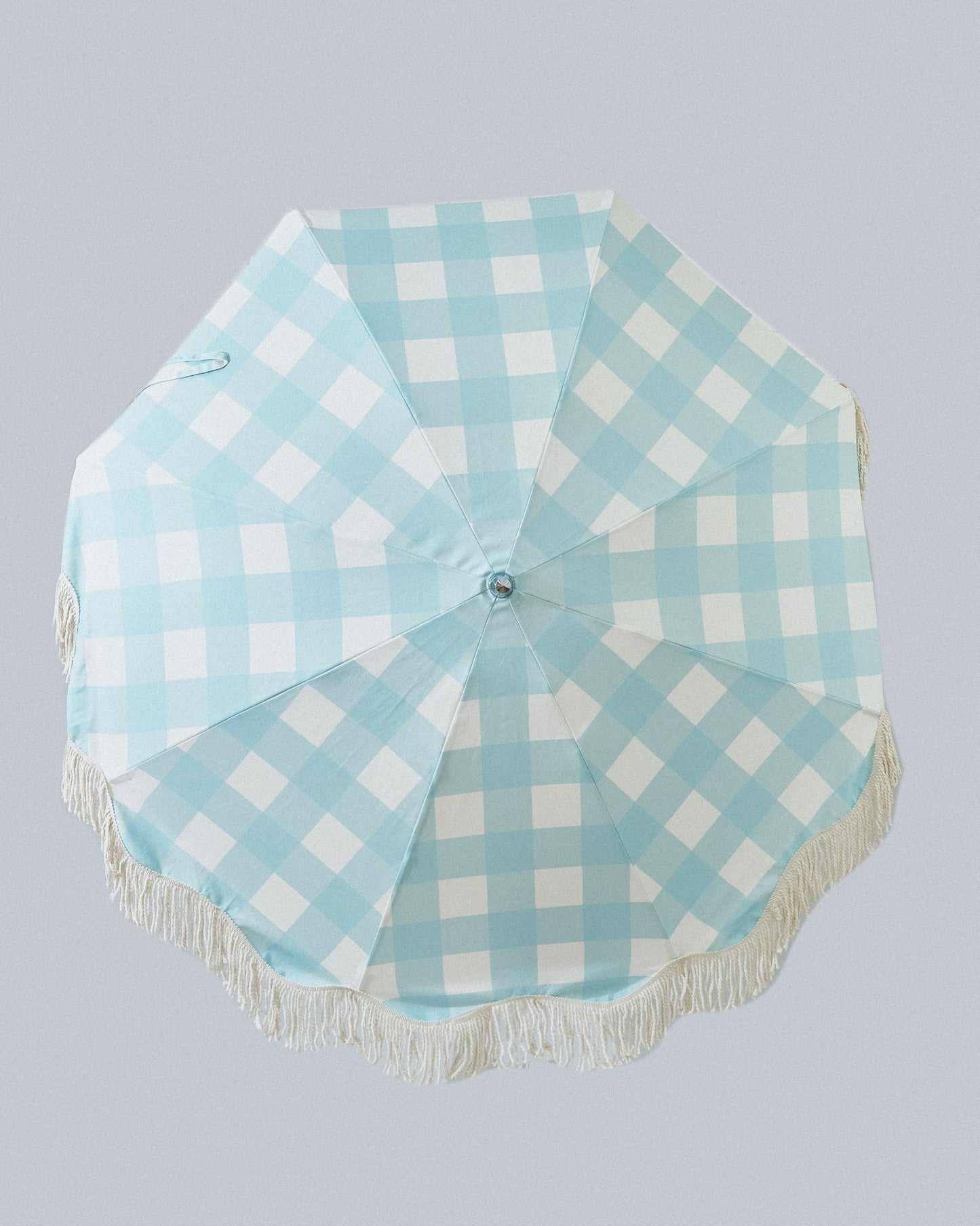 Premium Beach Umbrella in Aquamarine Buffalo Check