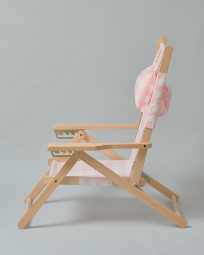 Premium Reclining Beach Chair in Rose Quartz Gingham
