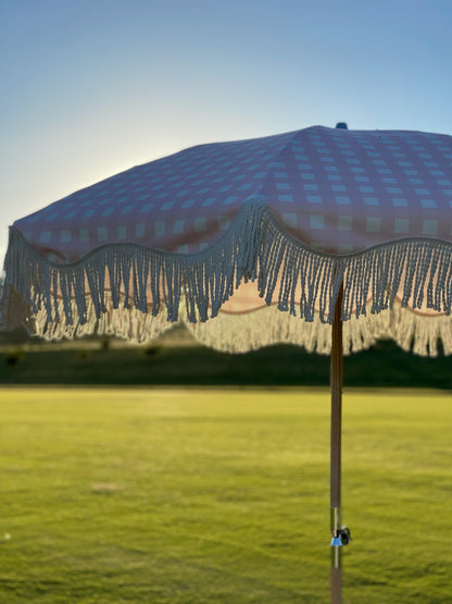 Premium Beach Umbrella in Rose Quartz Gingham